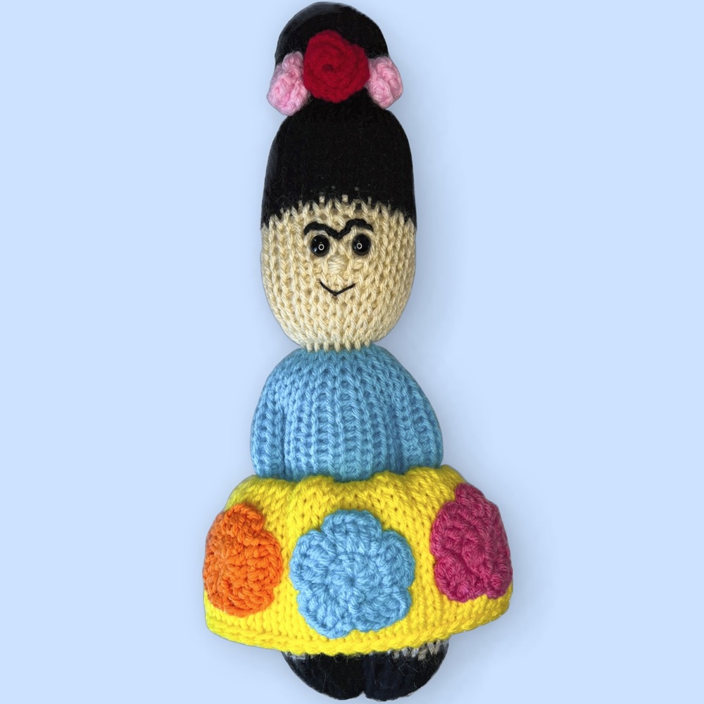 Handmade Knit Frida Kahlo Doll with Interchangeable Skirts Handcrafted Plushie - Picture 5 of 6